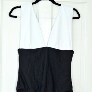 NWT J. Crew Color Block Plunge One Piece Swimsuit Black and White L